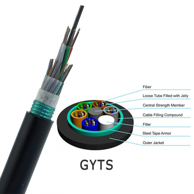 Siyah MDPE Kılıfı GYTS 96 Çekirdekli Fiber Optik Kablo Dış Mekan Kanalı Optik Fiber Kablosu